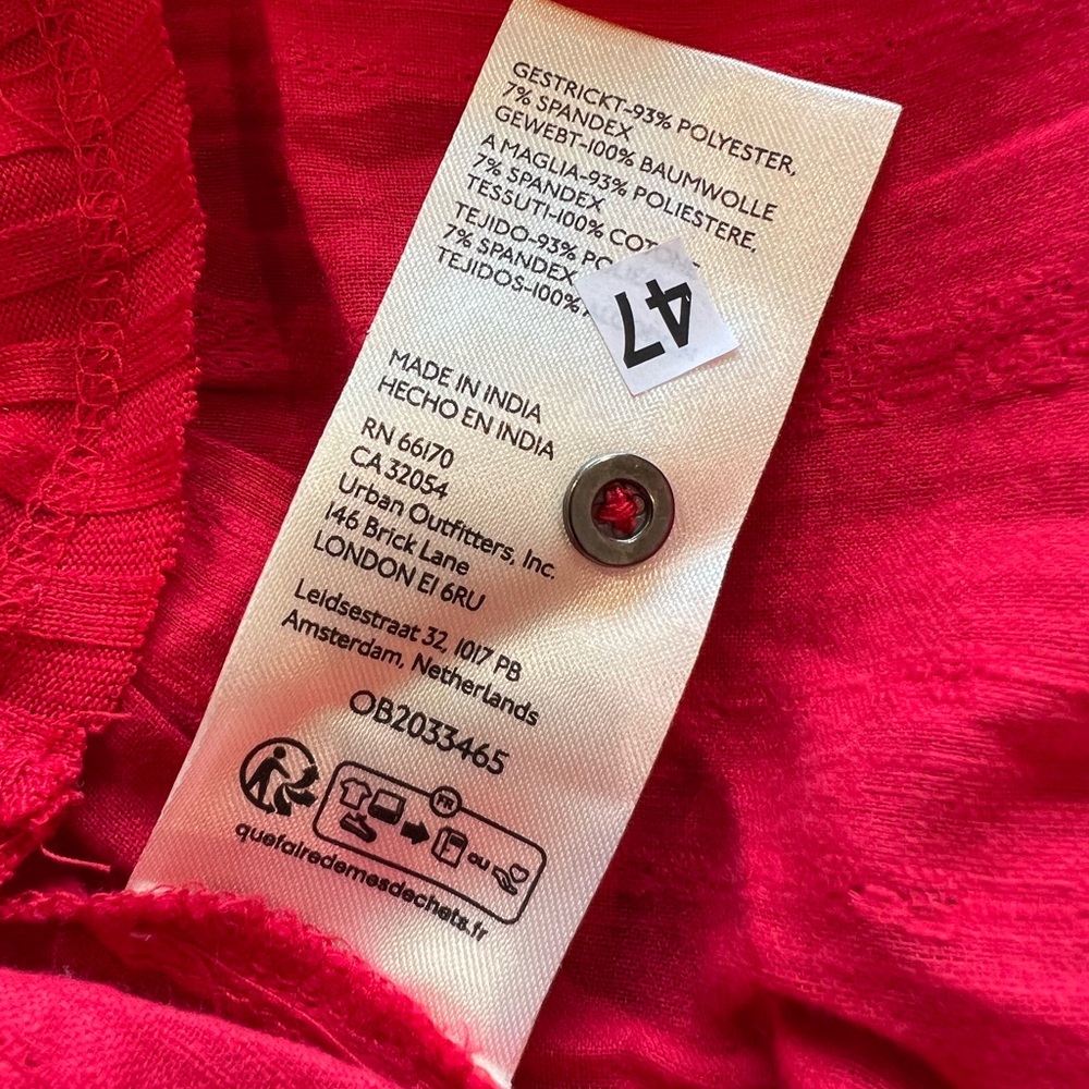 Anthropologie Ribbed Long Sleeve Shirt Pilcro Scoop Neck Cropped New XS Red - Picture 11 of 11